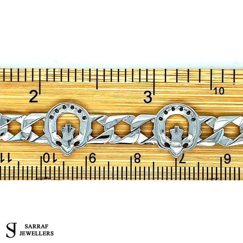 Silver Flat Claddagh Link CZ Simulated Diamond Design Bracelet | Shop Online Sarraf Jewellers UK - Sarraf Jewellers