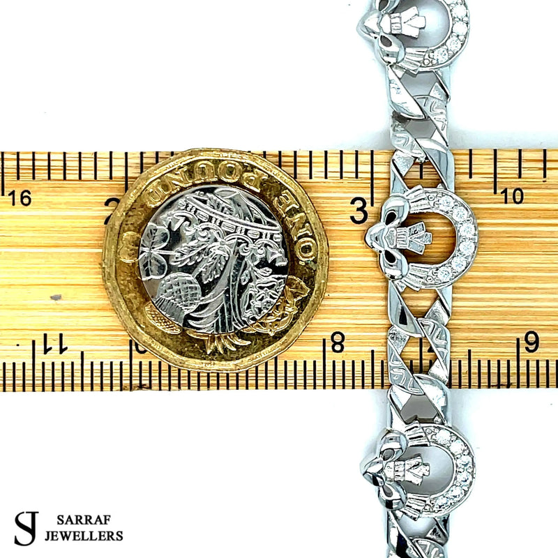 Silver Flat Claddagh Link CZ Simulated Diamond Design Bracelet | Shop Online Sarraf Jewellers UK - Sarraf Jewellers