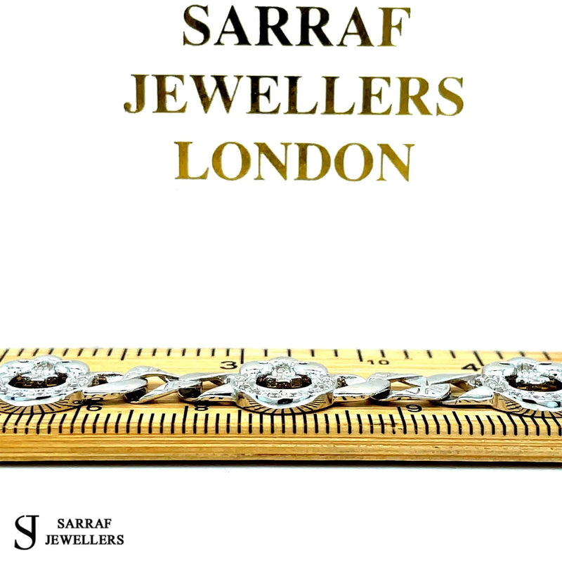 Silver Flat Claddagh Link CZ Simulated Diamond Design Bracelet | Shop Online Sarraf Jewellers UK - Sarraf Jewellers