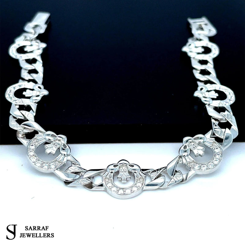 Silver Flat Claddagh Link CZ Simulated Diamond Design Bracelet | Shop Online Sarraf Jewellers UK - Sarraf Jewellers