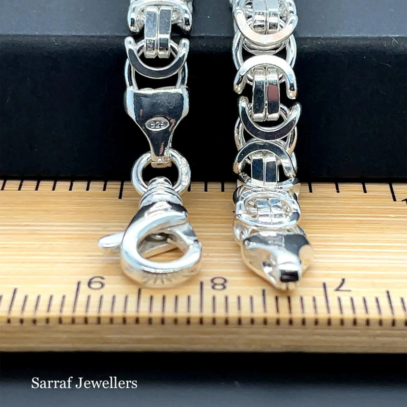 Silver Flat Link Byzantine Necklace Plain Design Chain UK Hallmarked | Shop Online Sarraf Jewellers UK - Sarraf Jewellers