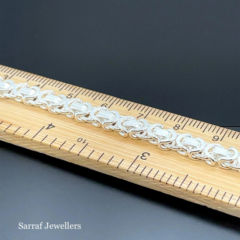 Silver Flat Link Byzantine Necklace Plain Design Chain UK Hallmarked | Shop Online Sarraf Jewellers UK - Sarraf Jewellers