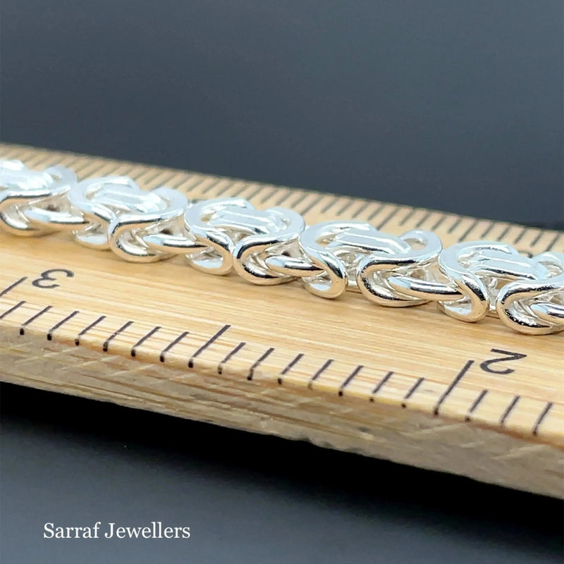 Silver Flat Link Byzantine Necklace Plain Design Chain UK Hallmarked | Shop Online Sarraf Jewellers UK - Sarraf Jewellers