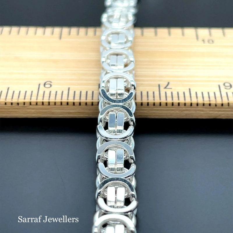 Silver Flat Link Byzantine Necklace Plain Design Chain UK Hallmarked | Shop Online Sarraf Jewellers UK - Sarraf Jewellers