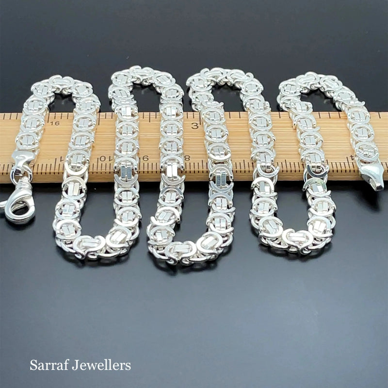 Silver Flat Link Byzantine Necklace Plain Design Chain UK Hallmarked | Shop Online Sarraf Jewellers UK - Sarraf Jewellers