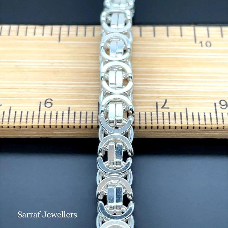 Silver Flat Link Byzantine Necklace Plain Design Chain UK Hallmarked | Shop Online Sarraf Jewellers UK - Sarraf Jewellers