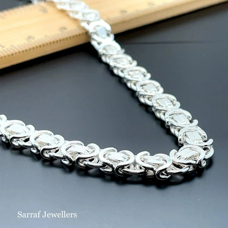 Silver Flat Link Byzantine Necklace Plain Design Chain UK Hallmarked | Shop Online Sarraf Jewellers UK - Sarraf Jewellers