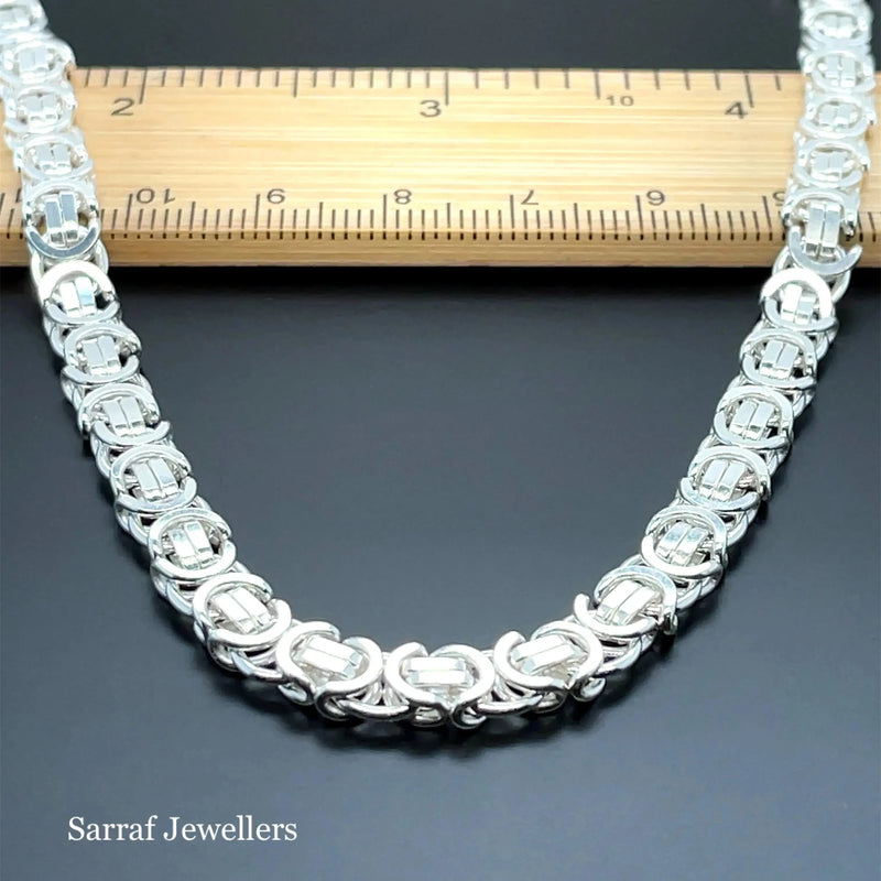 Silver Flat Link Byzantine Necklace Plain Design Chain UK Hallmarked | Shop Online Sarraf Jewellers UK - Sarraf Jewellers