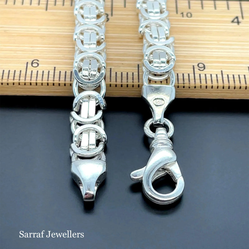 Silver Flat Link Byzantine Necklace Plain Design Chain UK Hallmarked | Shop Online Sarraf Jewellers UK - Sarraf Jewellers