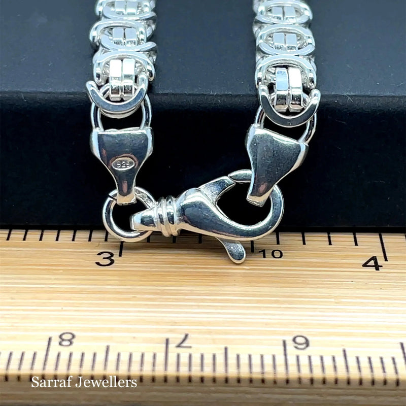 Silver Flat Link Byzantine Necklace Plain Design Chain UK Hallmarked | Shop Online Sarraf Jewellers UK - Sarraf Jewellers