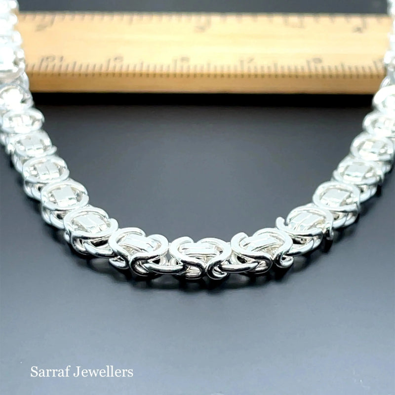 Silver Flat Link Byzantine Necklace Plain Design Chain UK Hallmarked | Shop Online Sarraf Jewellers UK - Sarraf Jewellers