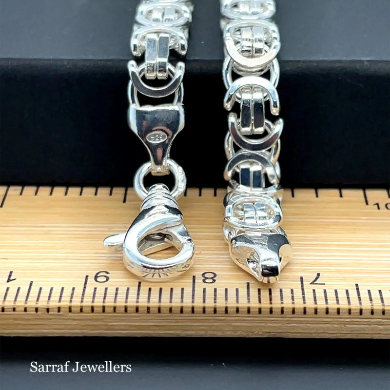 Silver Flat Link Byzantine Necklace Plain Design Chain UK Hallmarked | Shop Online Sarraf Jewellers UK - Sarraf Jewellers
