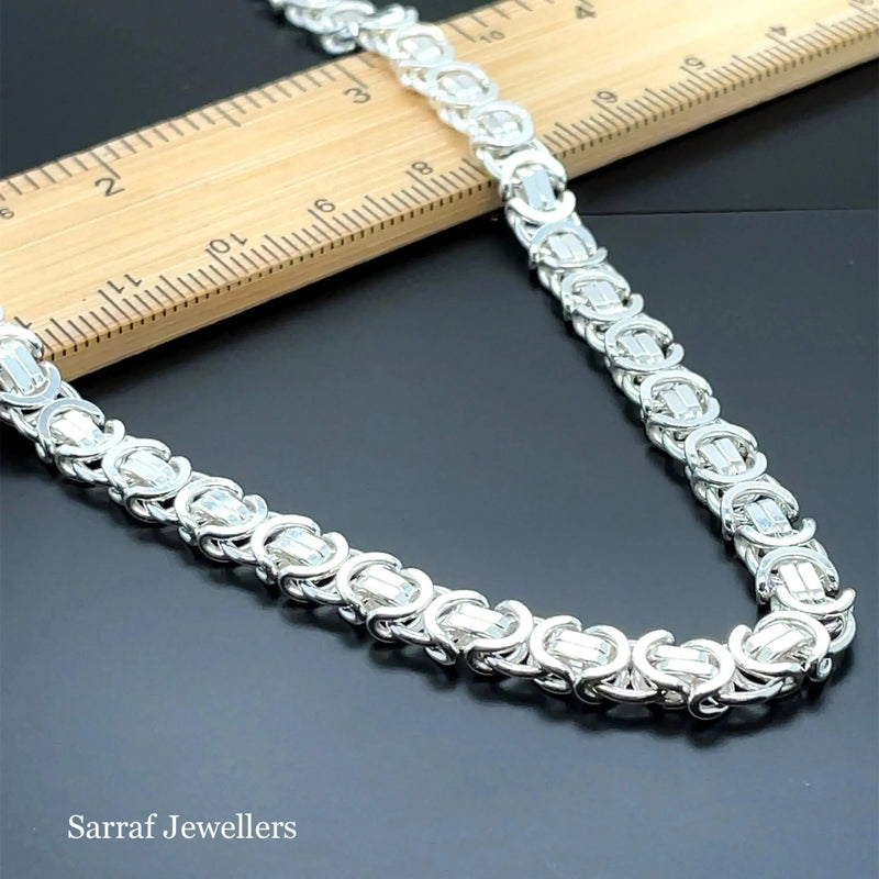 Silver Flat Link Byzantine Necklace Plain Design Chain UK Hallmarked | Shop Online Sarraf Jewellers UK - Sarraf Jewellers