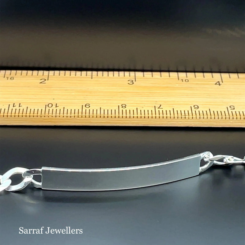 Silver Flat Open Curb Link Ladies ID Bracelet Plain Desing Free Engraving | Shop Online Sarraf Jewellers UK - Sarraf Jewellers
