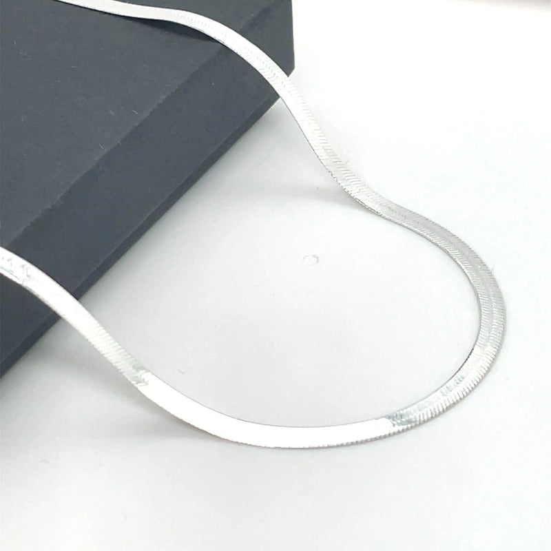 Silver Flat Snake Link Chain Plain Design Necklace | Shop Online Sarraf Jewellers UK - Sarraf Jewellers