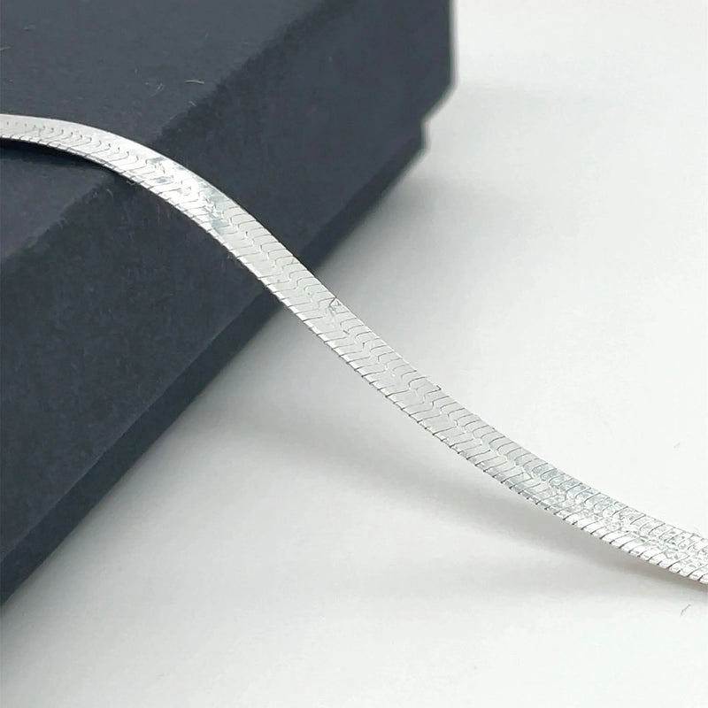 Silver Flat Snake Link Chain Plain Design Necklace | Shop Online Sarraf Jewellers UK - Sarraf Jewellers