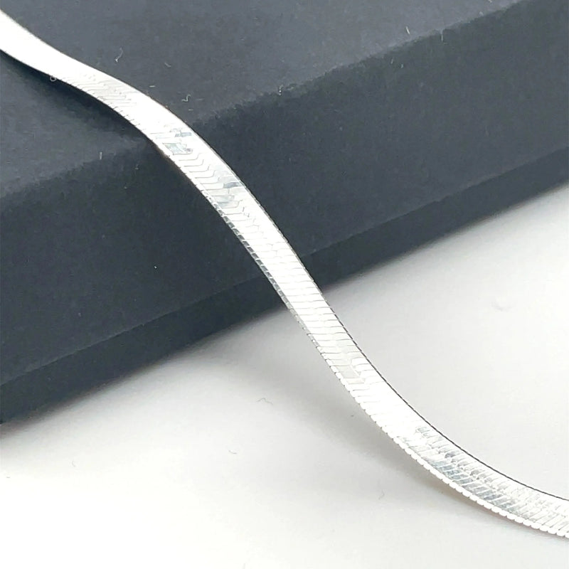 Silver Flat Snake Link Chain Plain Design Necklace | Shop Online Sarraf Jewellers UK - Sarraf Jewellers