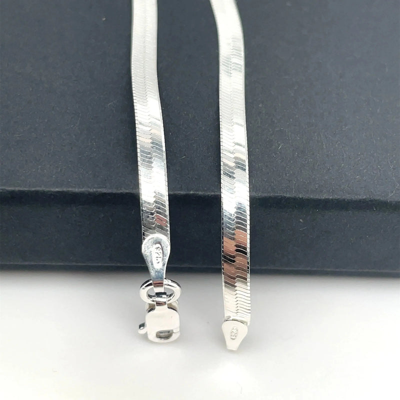 Silver Flat Snake Link Chain Plain Design Necklace | Shop Online Sarraf Jewellers UK - Sarraf Jewellers