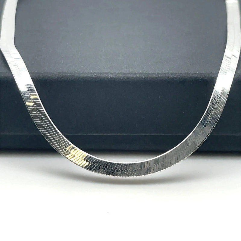 Silver Flat Snake Link Chain Plain Design Necklace | Shop Online Sarraf Jewellers UK - Sarraf Jewellers