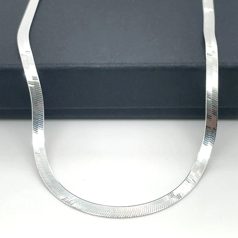 Silver Flat Snake Link Chain Plain Design Necklace | Shop Online Sarraf Jewellers UK - Sarraf Jewellers