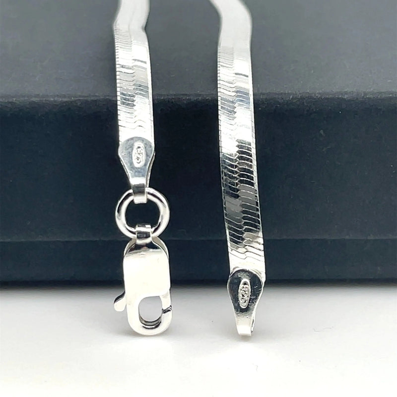 Silver Flat Snake Link Chain Plain Design Necklace | Shop Online Sarraf Jewellers UK - Sarraf Jewellers
