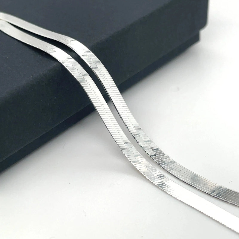 Silver Flat Snake Link Chain Plain Design Necklace | Shop Online Sarraf Jewellers UK - Sarraf Jewellers