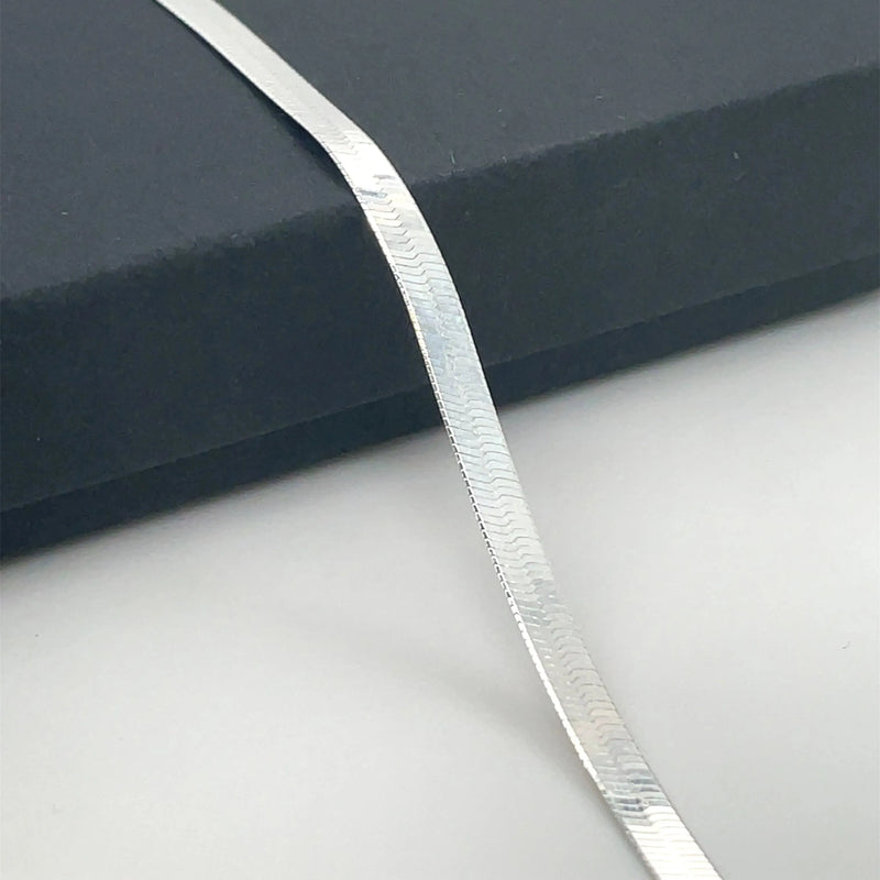 Silver Flat Snake Link Chain Plain Design Necklace | Shop Online Sarraf Jewellers UK - Sarraf Jewellers