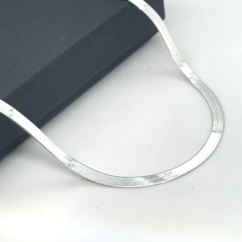 Silver Flat Snake Link Chain Plain Design Necklace | Shop Online Sarraf Jewellers UK - Sarraf Jewellers