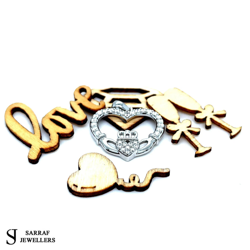 Silver HEART CLADDAGH PENDANT 925 Sterling Silver Rhodium Plated Design UK Hallmarked | Shop Online Sarraf Jewellers UK - Sarraf Jewellers