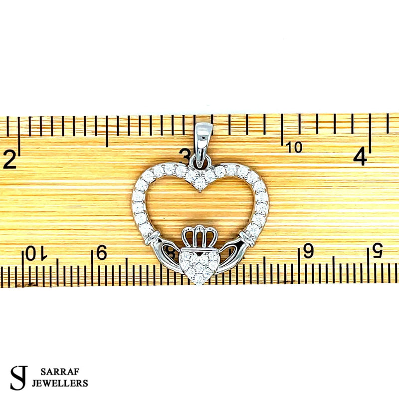 Silver HEART CLADDAGH PENDANT 925 Sterling Silver Rhodium Plated Design UK Hallmarked | Shop Online Sarraf Jewellers UK - Sarraf Jewellers