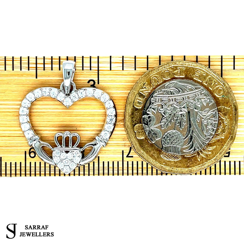 Silver HEART CLADDAGH PENDANT 925 Sterling Silver Rhodium Plated Design UK Hallmarked | Shop Online Sarraf Jewellers UK - Sarraf Jewellers
