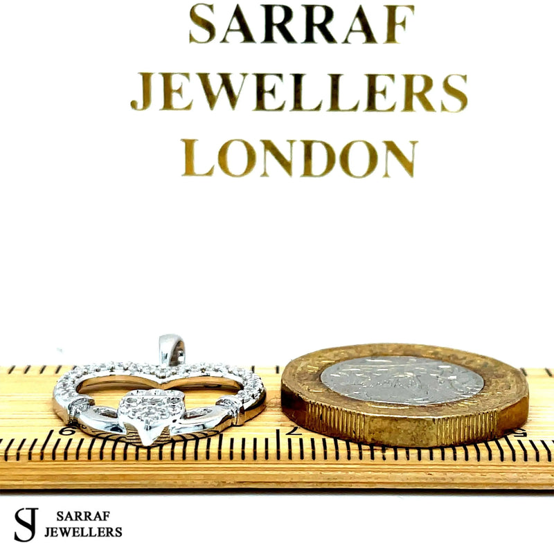Silver HEART CLADDAGH PENDANT 925 Sterling Silver Rhodium Plated Design UK Hallmarked | Shop Online Sarraf Jewellers UK - Sarraf Jewellers