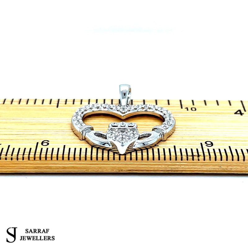 Silver HEART CLADDAGH PENDANT 925 Sterling Silver Rhodium Plated Design UK Hallmarked | Shop Online Sarraf Jewellers UK - Sarraf Jewellers