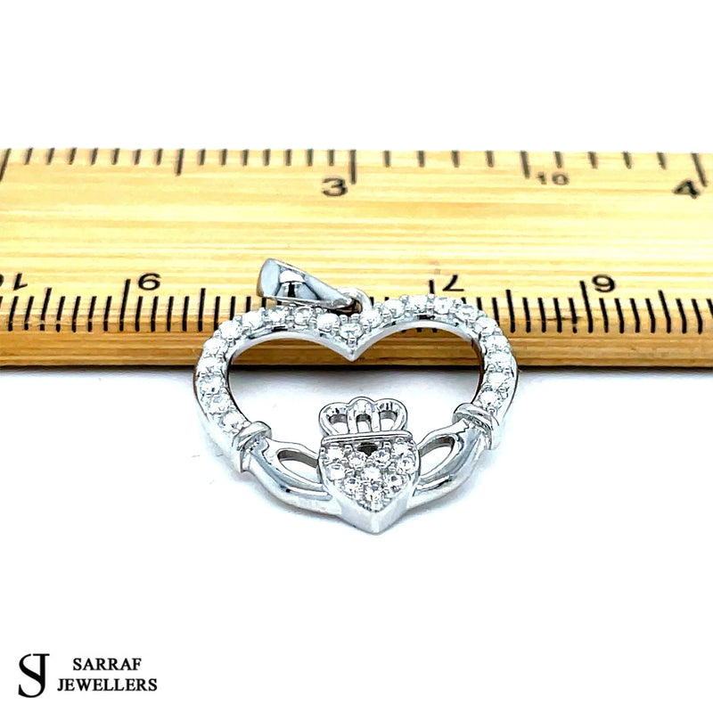 Silver HEART CLADDAGH PENDANT 925 Sterling Silver Rhodium Plated Design UK Hallmarked | Shop Online Sarraf Jewellers UK - Sarraf Jewellers