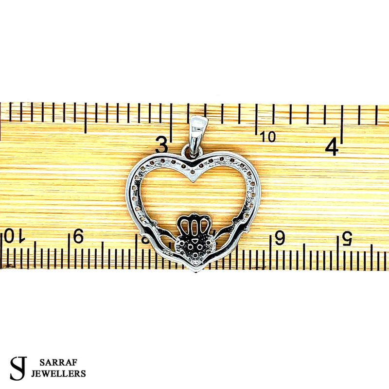Silver HEART CLADDAGH PENDANT 925 Sterling Silver Rhodium Plated Design UK Hallmarked | Shop Online Sarraf Jewellers UK - Sarraf Jewellers