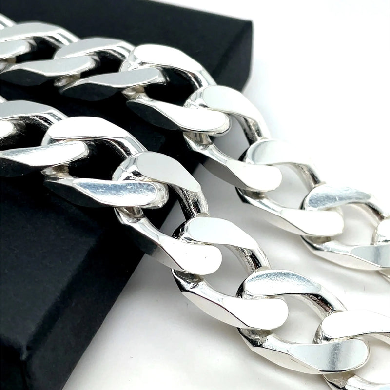 Silver Heavy Square Curb Chain Plain Chunky Design UK Hallmarked | Shop Online Sarraf Jewellers UK - Sarraf Jewellers