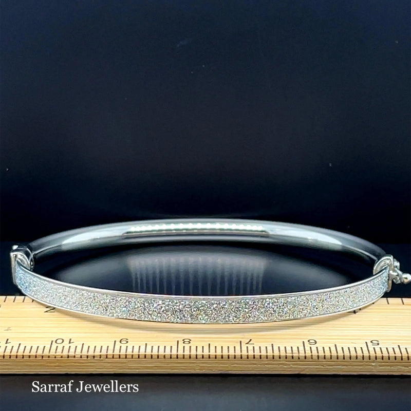 Silver Ladies Moondust Design Hinged Bangle | Shop Online Sarraf Jewellers UK - Sarraf Jewellers
