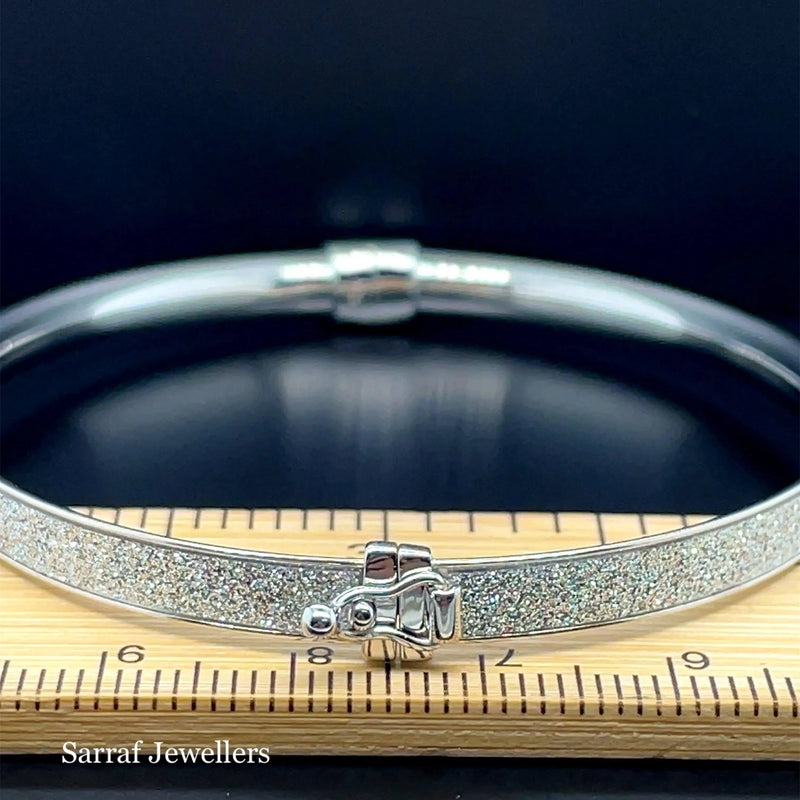 Silver Ladies Moondust Design Hinged Bangle | Shop Online Sarraf Jewellers UK - Sarraf Jewellers