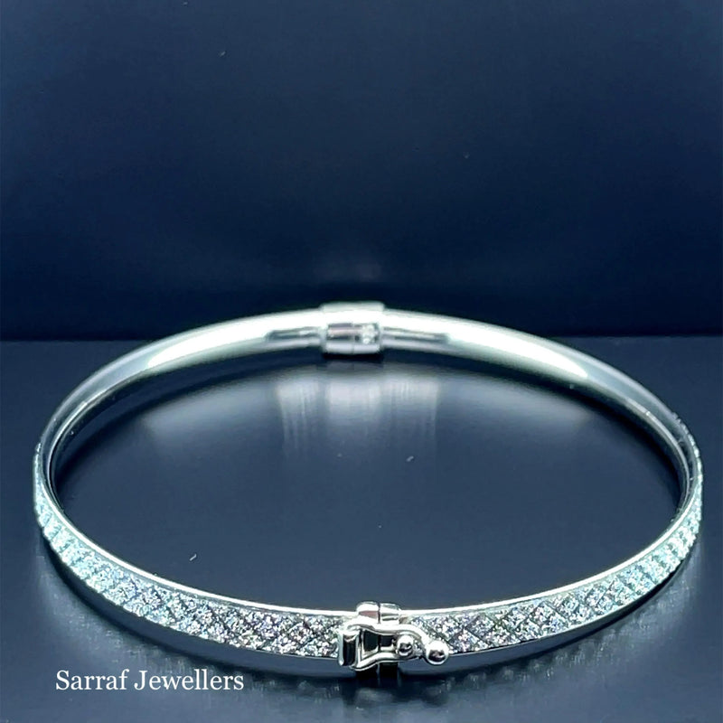 Silver Ladies Moondust Oval Design Hinged Bangle | Shop Online Sarraf Jewellers UK - Sarraf Jewellers