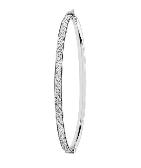 Silver Ladies Moondust Oval Design Hinged Bangle | Shop Online Sarraf Jewellers UK - Sarraf Jewellers