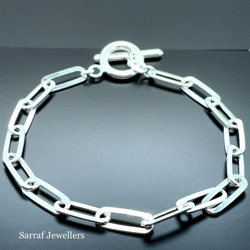Silver Ladies Paperclip Link Plain Design T-Bar Bracelet | Shop Online Sarraf Jewellers UK - Sarraf Jewellers