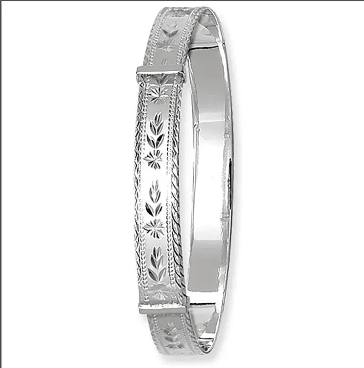 Silver Ladies Round Diamond Cut Bangle Expandable | Shop Online Sarraf Jewellers UK - Sarraf Jewellers