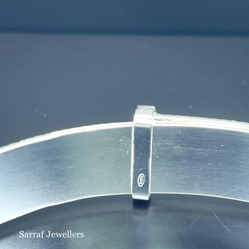 Silver Ladies Round Diamond Cut Bangle Expandable | Shop Online Sarraf Jewellers UK - Sarraf Jewellers