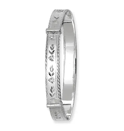 Silver Ladies Round Diamond Cut Bangle Expandable | Shop Online Sarraf Jewellers UK - Sarraf Jewellers