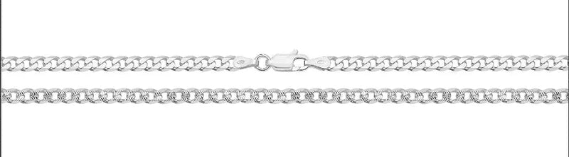 Silver Pave Curb Chain Plain Design Necklace UK Hallmarked | Shop Online Sarraf Jewellers UK - Sarraf Jewellers