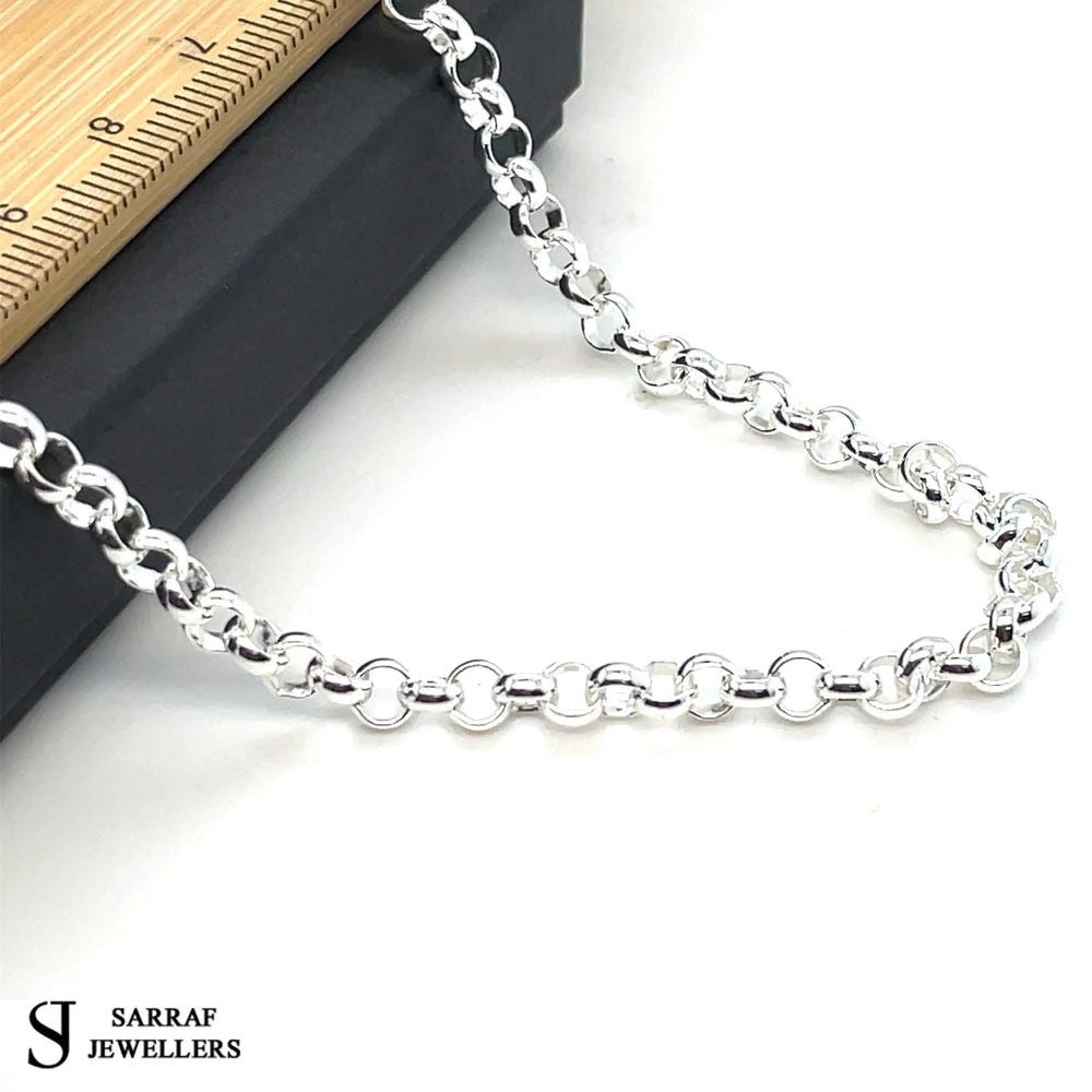 Silver Round Belcher Chain Plain Necklace - 4mm | Sarraf Jewellers UK