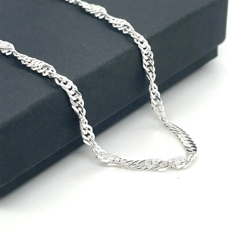 Silver Singapore Link Chain Rhodium Plated Necklace | Shop Online Sarraf Jewellers UK - Sarraf Jewellers