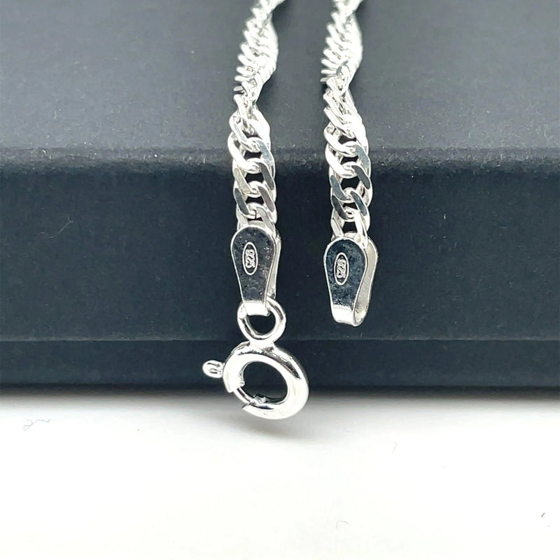 Silver Singapore Link Chain Rhodium Plated Necklace | Shop Online Sarraf Jewellers UK - Sarraf Jewellers