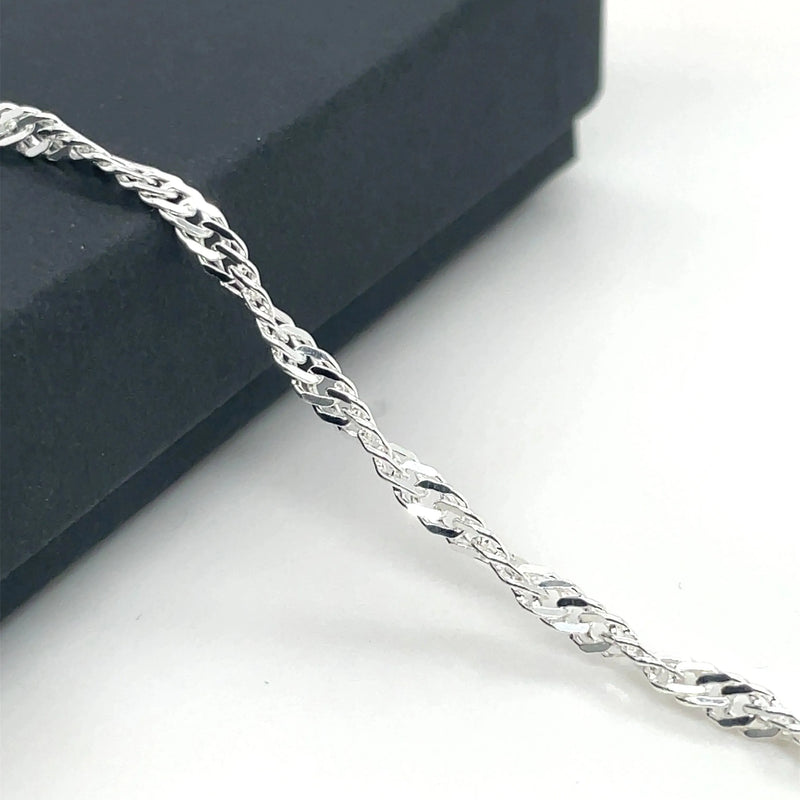 Silver Singapore Link Chain Rhodium Plated Necklace | Shop Online Sarraf Jewellers UK - Sarraf Jewellers
