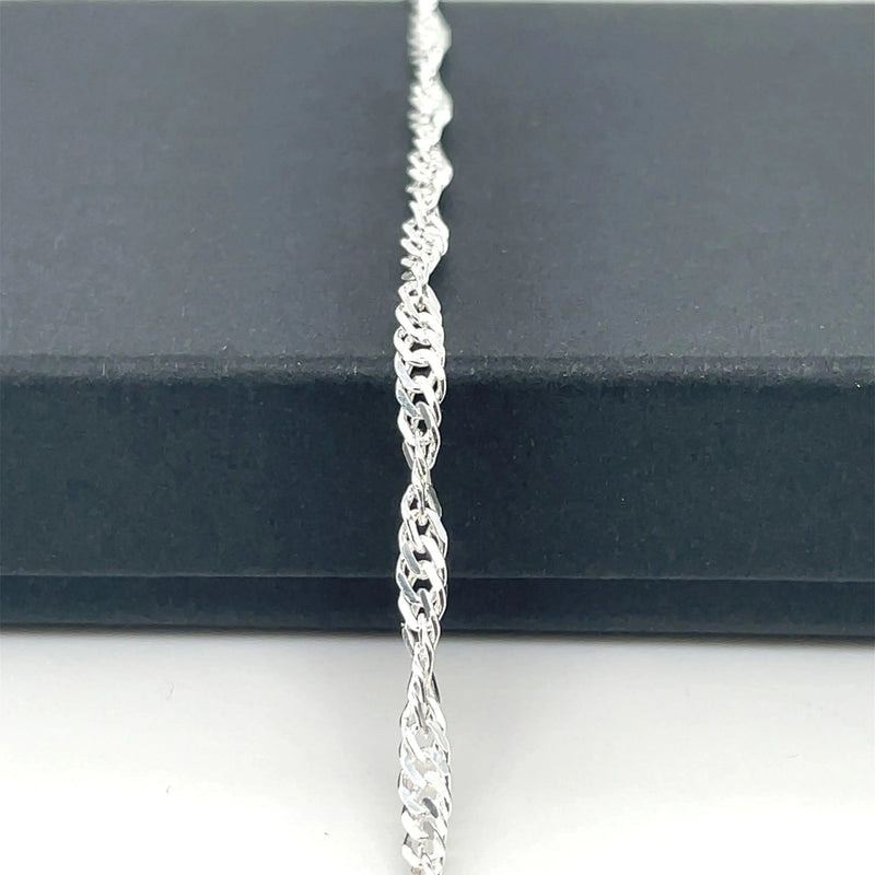 Silver Singapore Link Chain Rhodium Plated Necklace | Shop Online Sarraf Jewellers UK - Sarraf Jewellers